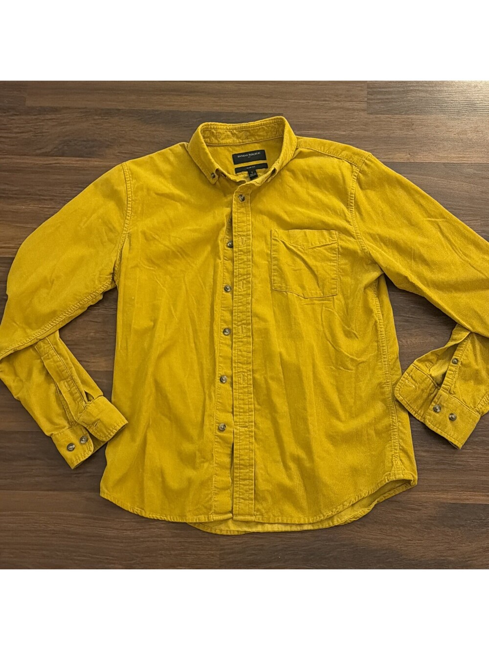 Banana Republic Corduroy Shirt Men Small Slim Fit Cotton Mustard Yellow Heritage